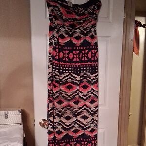 Aztec Print Strapless Maxi Dress